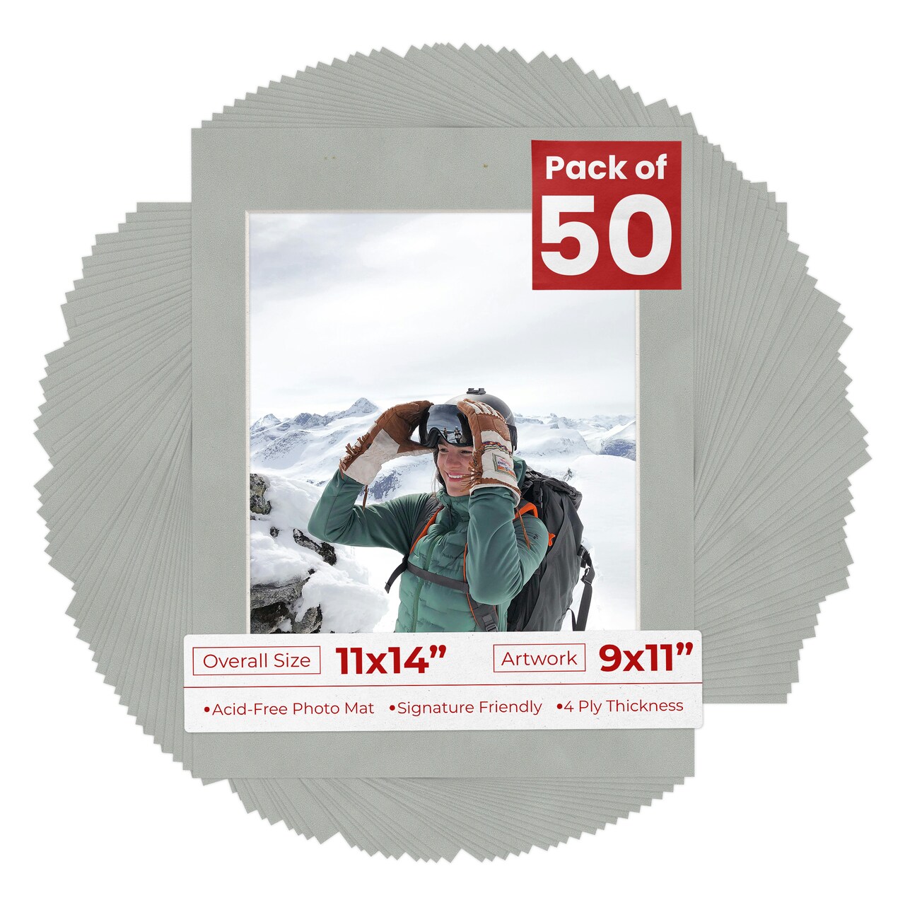 Light Grey Suede Mat Board for 11x14 Frames - Fits 9x11 Photos